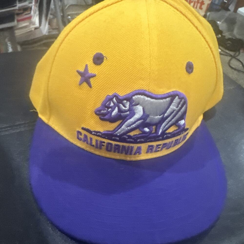 Vintage California Republic Bear Snapback Hat Yellow Purple WHANG Cap USA Style